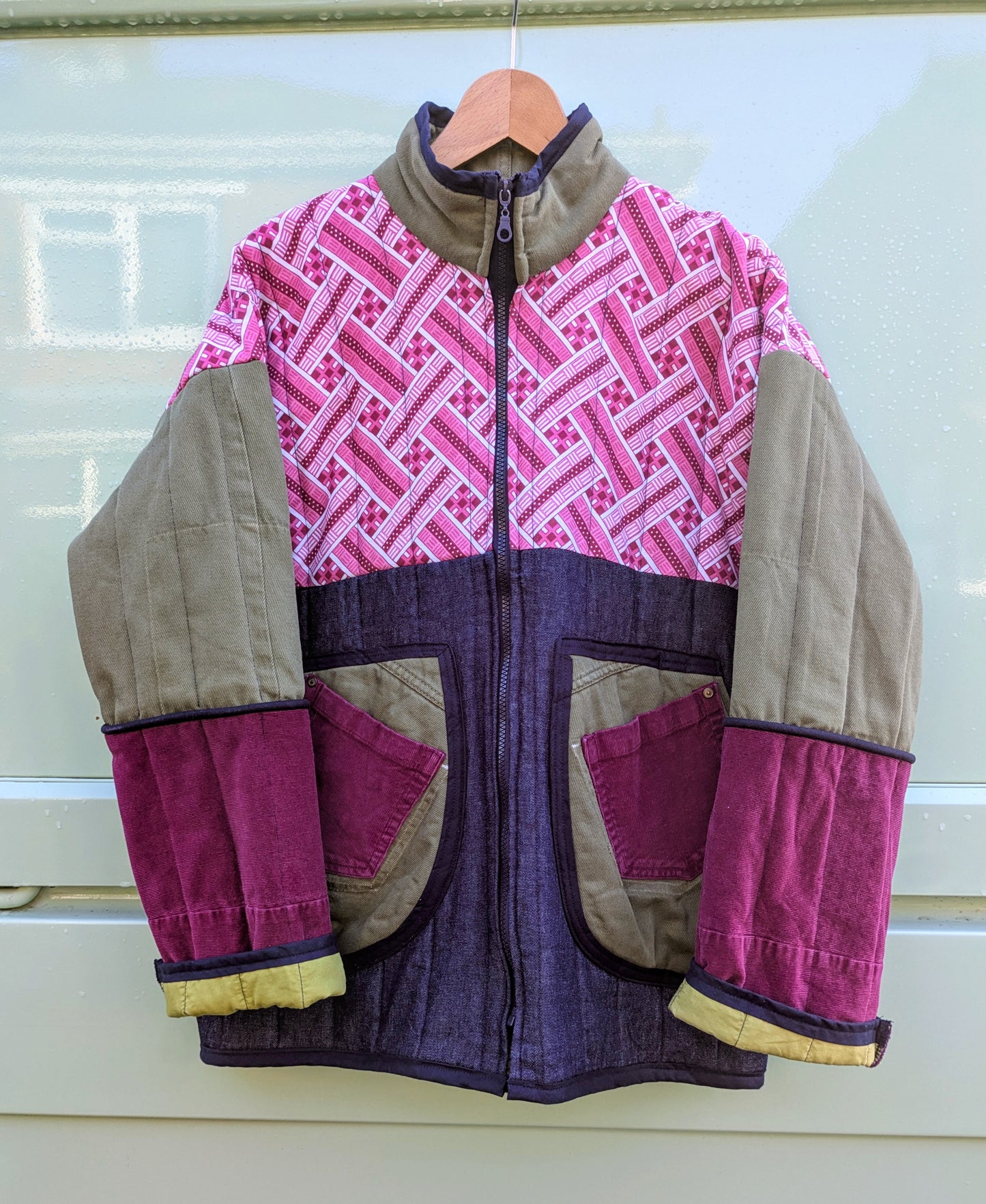 Burgundy Geometric Quilted Jacket