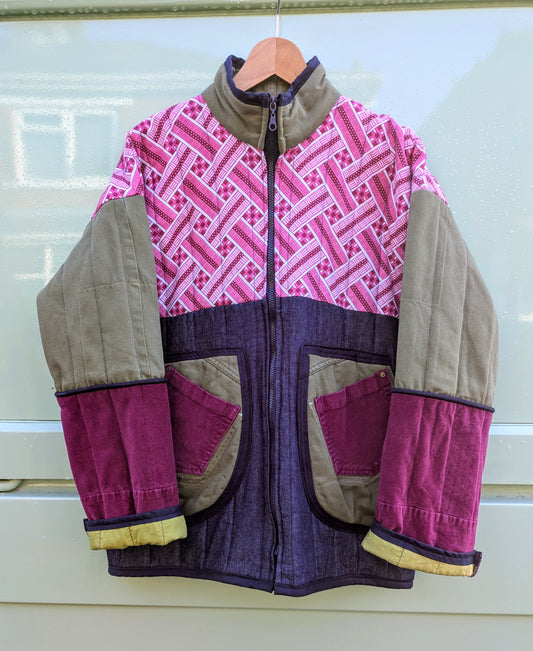 Burgundy Geometric Quilted Jacket